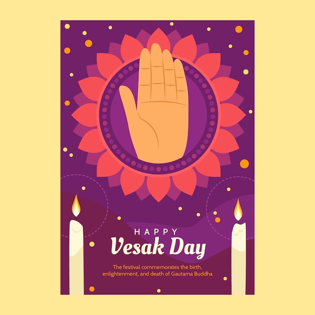 Plantilla de tarjeta de felicitación plana vesak day