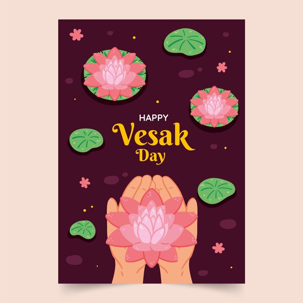 Plantilla de tarjeta de felicitación plana vesak day