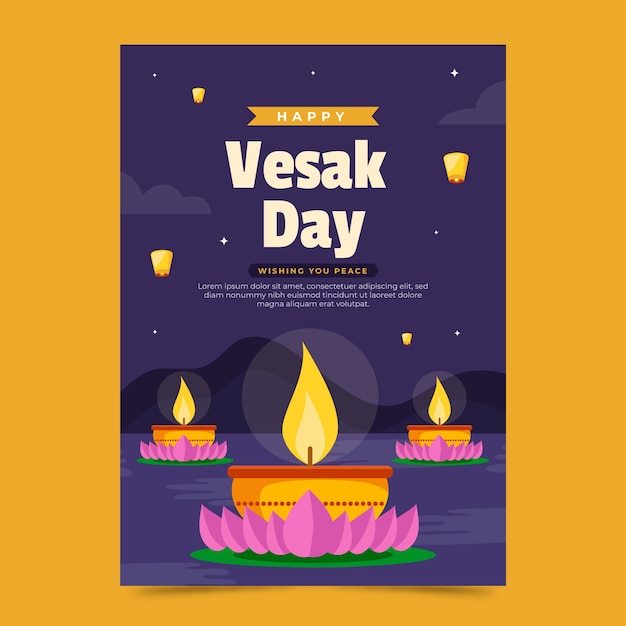 Plantilla de tarjeta de felicitación plana vesak day