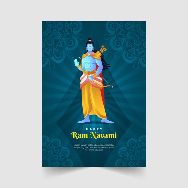 Plantilla de tarjeta de felicitación ram navami degradado