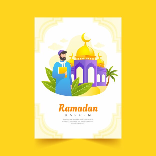 Plantilla de tarjeta de felicitación de ramadán degradado
