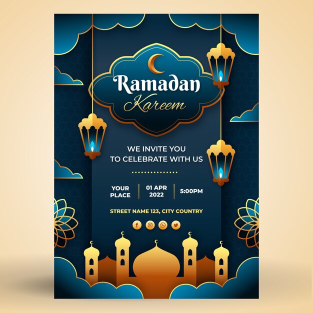 Plantilla de tarjeta de felicitación de Ramadán estilo papel