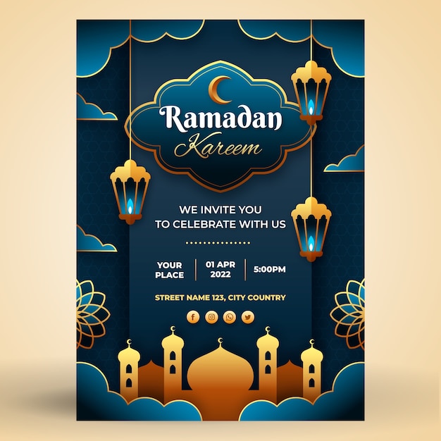 Plantilla de tarjeta de felicitación de Ramadán estilo papel