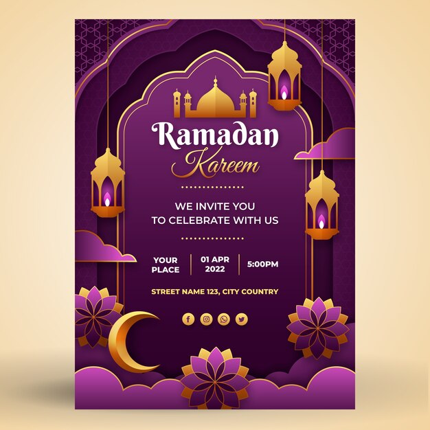 Plantilla de tarjeta de felicitación de Ramadán estilo papel