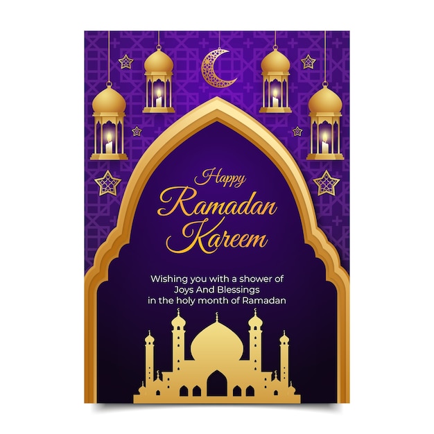 Vector gratuito plantilla de tarjeta de felicitación de ramadán realista