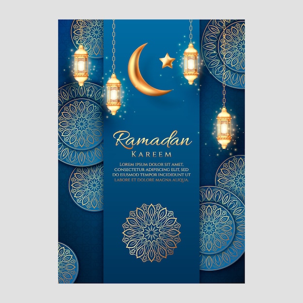 Vector gratuito plantilla de tarjeta de felicitación de ramadán realista