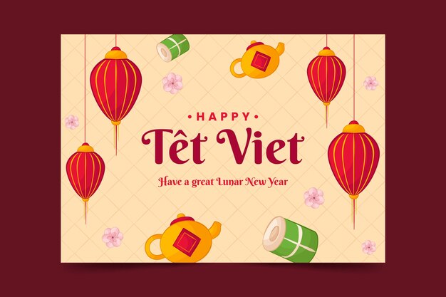 Plantilla de tarjeta de felicitación tet dibujada a mano