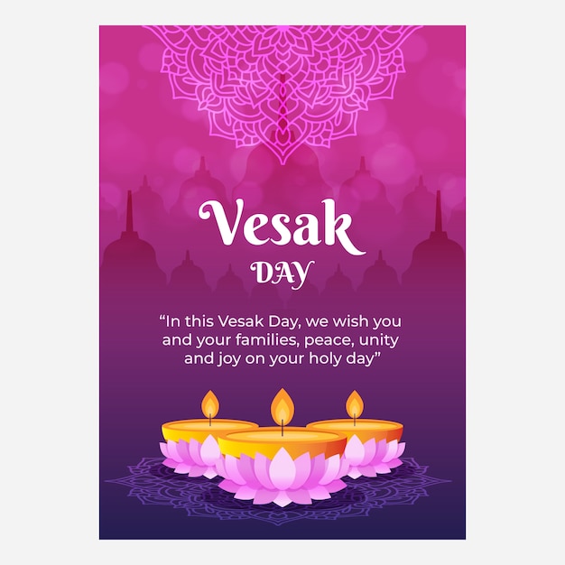 Plantilla de tarjeta de felicitación vesak degradado