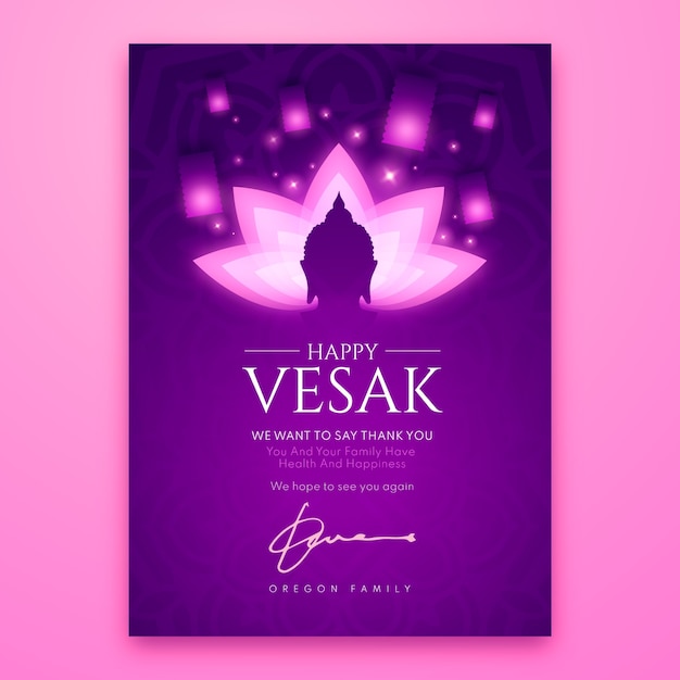 Plantilla de tarjeta de felicitación vesak degradado