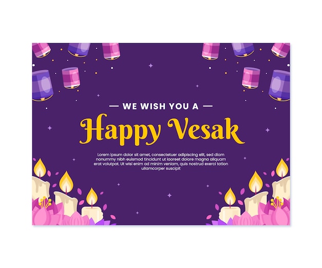 Plantilla de tarjeta de felicitación vesak plana