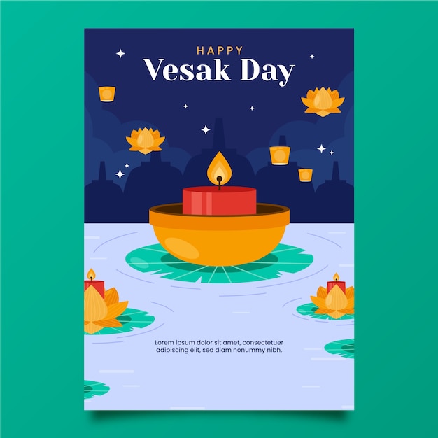 Plantilla de tarjeta de felicitación vesak plana