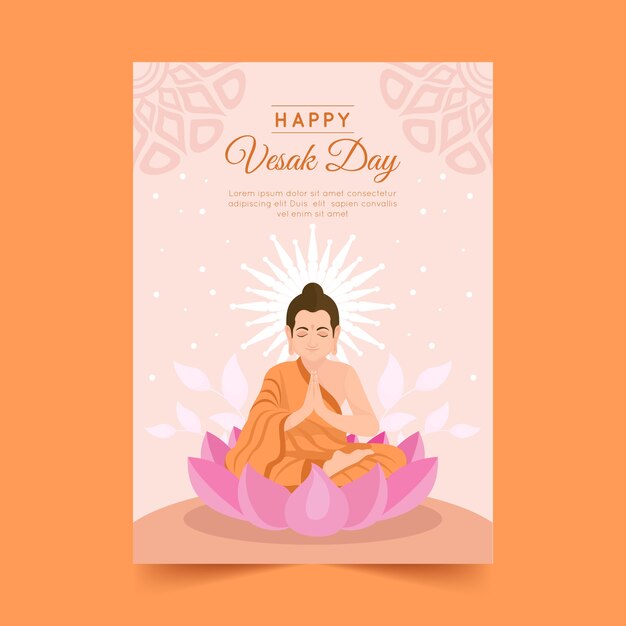 Plantilla de tarjeta de felicitación vesak plana