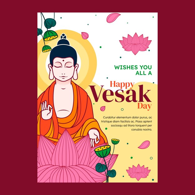 Plantilla de tarjeta de felicitación vesak plana