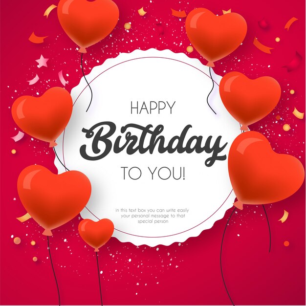 Plantilla de tarjeta de feliz cumpleaños con globos preciosos