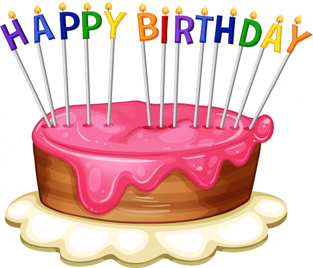Plantilla de tarjeta de feliz cumpleaños con pastel rosa