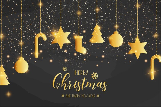 Plantilla de tarjeta de feliz Navidad con iconos dorados