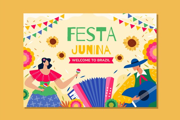 Plantilla tarjeta festas juninas dibujada a mano