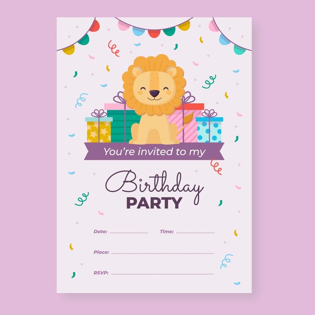 Plantilla de tarjeta de fiesta infantil dibujada a mano
