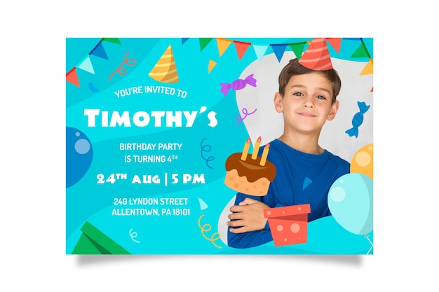 Plantilla de tarjeta de fiesta infantil con foto