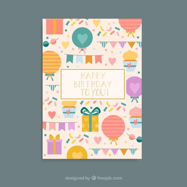 Plantilla de tarjeta flat de cumpleaños