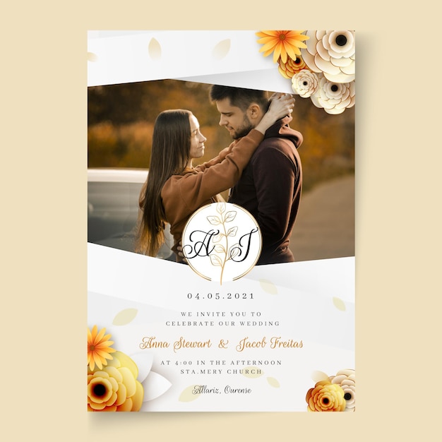 Plantilla de tarjeta floral de boda