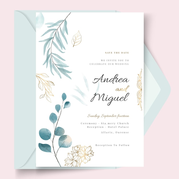 Plantilla de tarjeta floral de boda