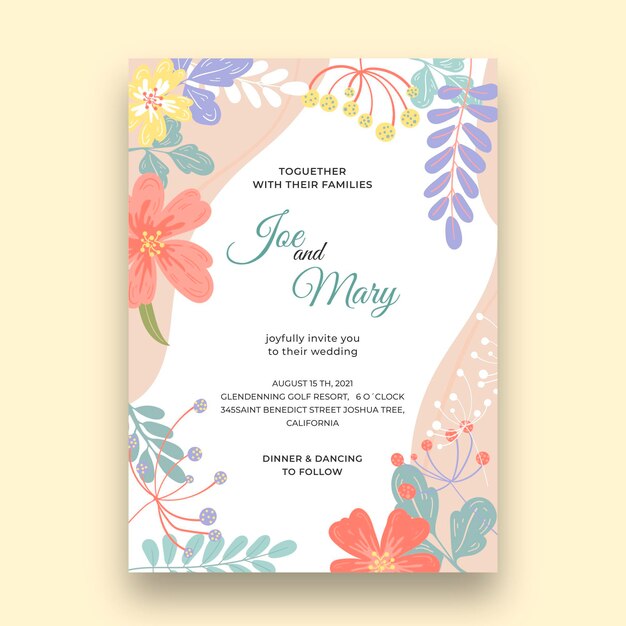 Plantilla de tarjeta floral de boda