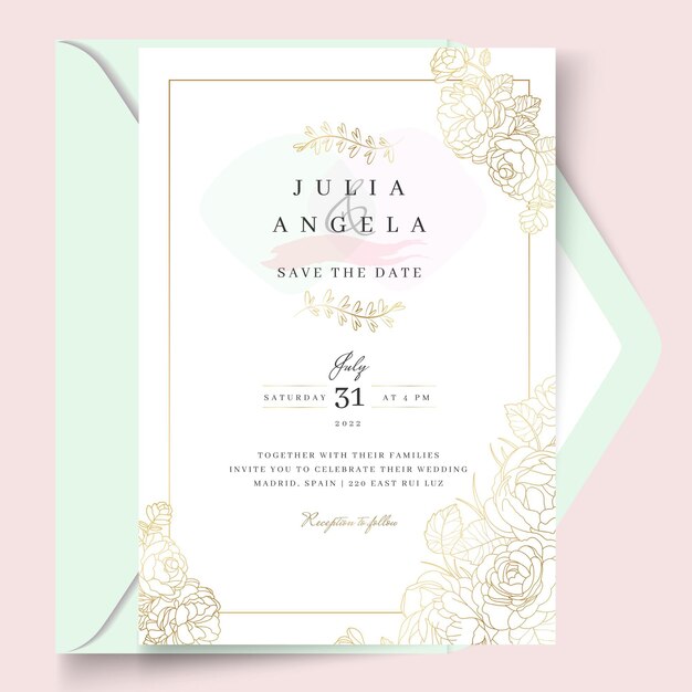 Plantilla de tarjeta floral de boda