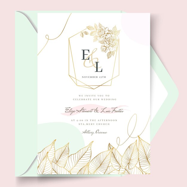 Plantilla de tarjeta floral de boda