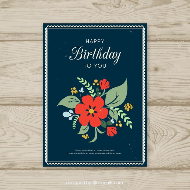 Plantilla de tarjeta floral de cumpleaños