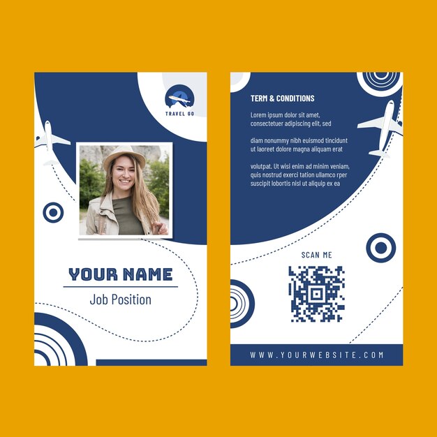 Plantilla de tarjeta de identificación de agencia de viajes de diseño plano
