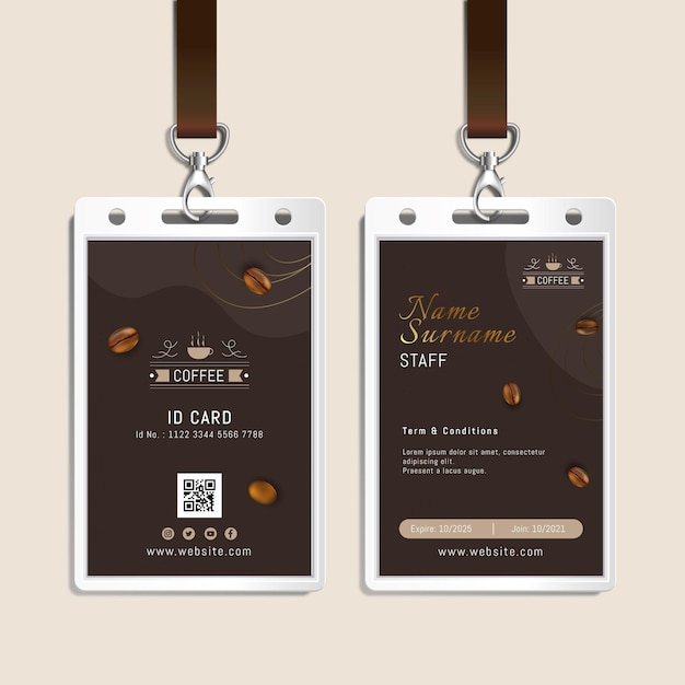 Vector gratuito plantilla de tarjeta de identificación de café