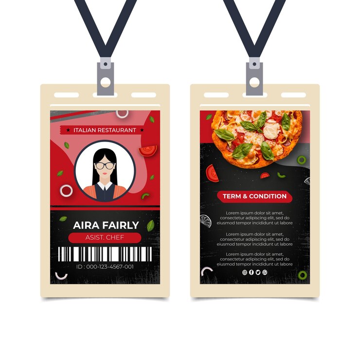 Vector gratuito plantilla de tarjeta de identificación de comida italiana