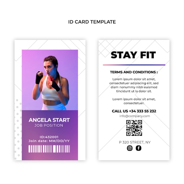 Plantilla de tarjeta de identificación de fitness degradado