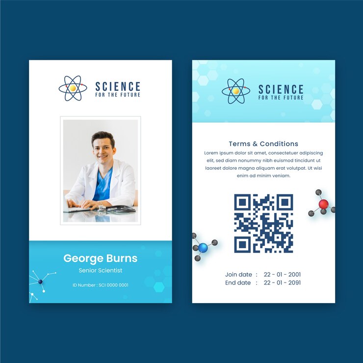 Vector gratuito plantilla de tarjeta de identificación de investigación científica