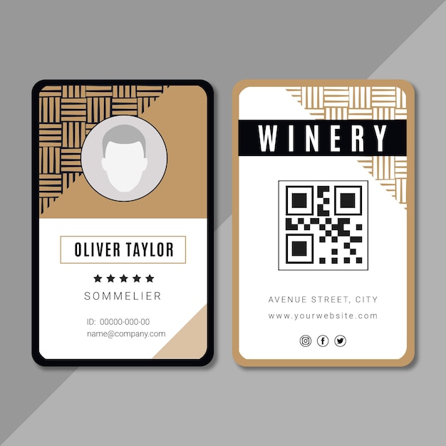 Vector gratuito plantilla de tarjeta de identificación de marca de vino