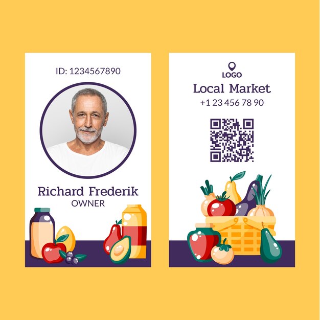 Plantilla de tarjeta de identificación de mercado local dibujada a mano