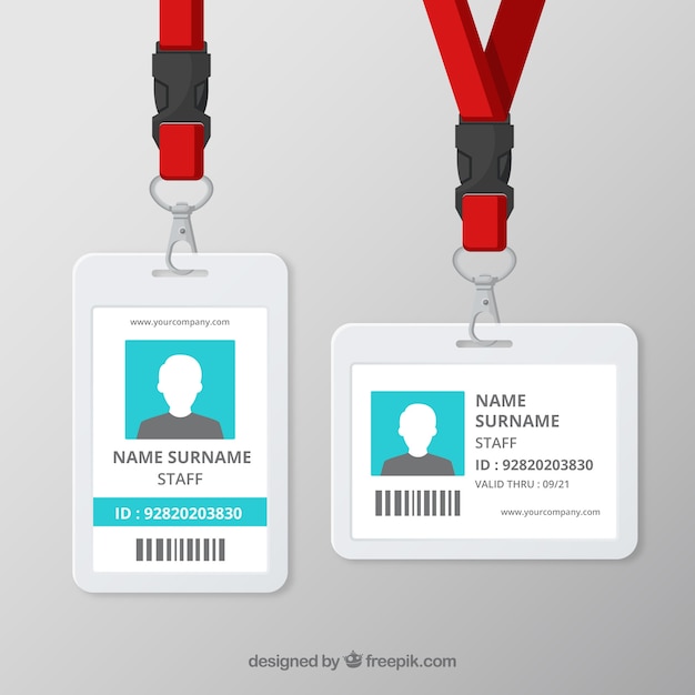 Plantilla de tarjeta de identificación plana con cierre y cordón