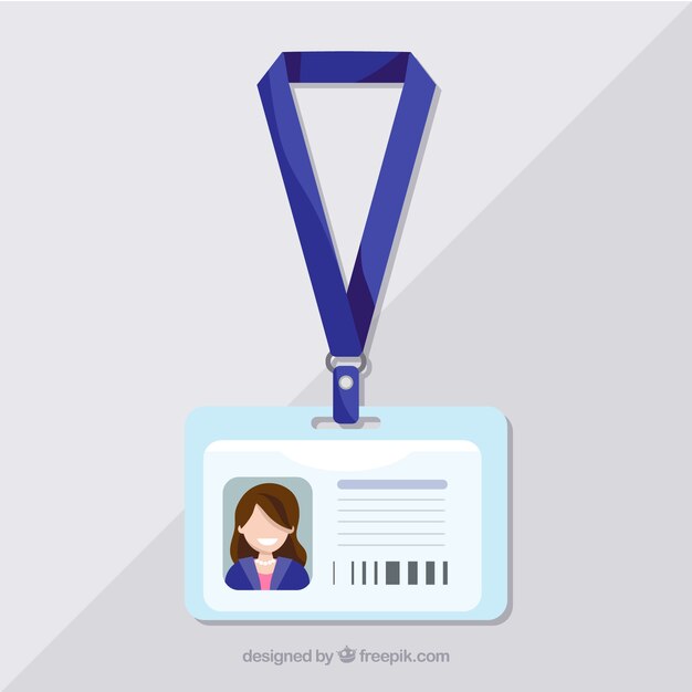 Plantilla de tarjeta de identificación plana con enganche y cordón