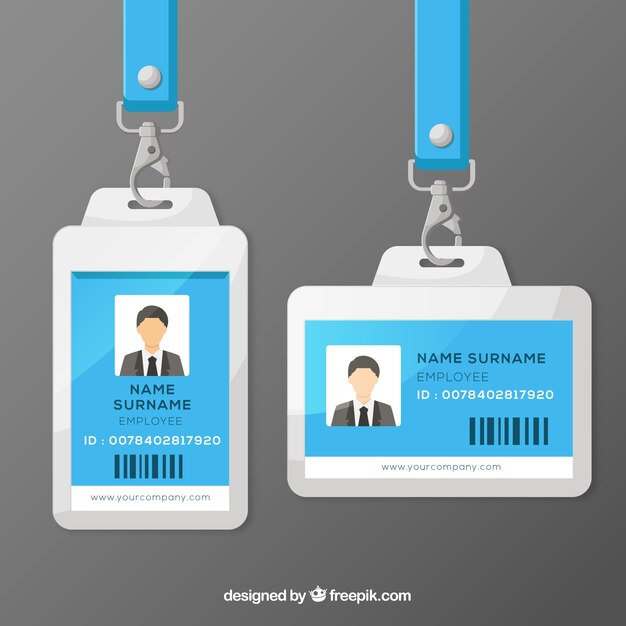 Plantilla de tarjeta de identificación plana con enganche y cordón