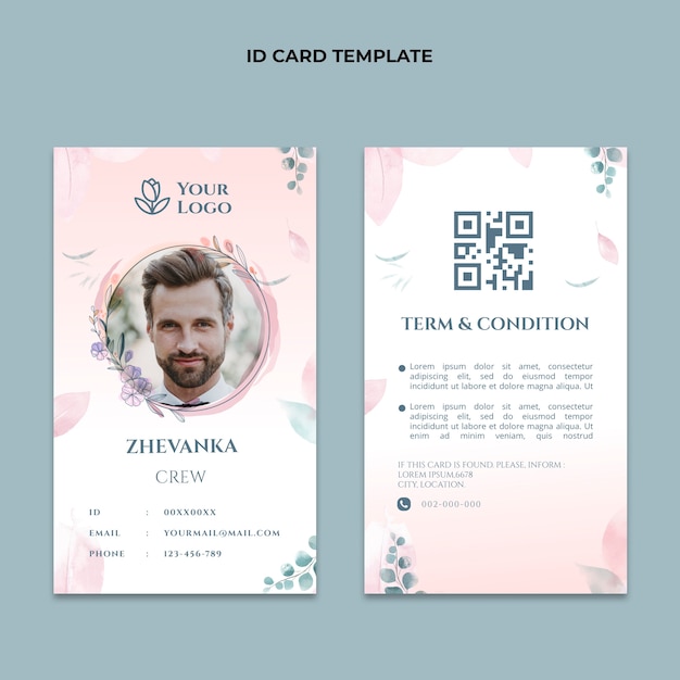 Plantilla de tarjeta de identificación de planificador de bodas en acuarela