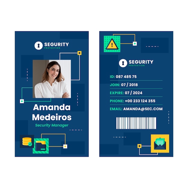 Vector gratuito plantilla de tarjeta de identificación de privacidad de datos de diseño plano