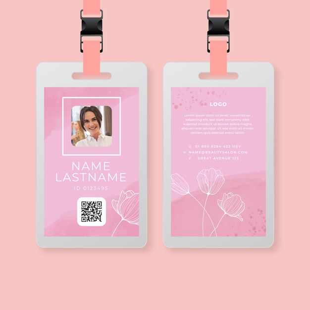 Vector gratuito plantilla de tarjeta de identificación de salón de belleza