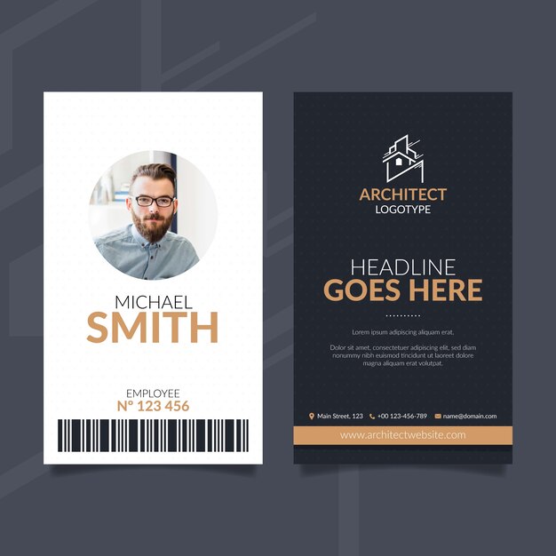 Plantilla de tarjeta de identificación de servicio de arquitecto plano