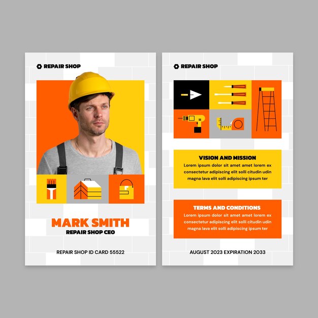 Plantilla de tarjeta de identificación de servicio y negocio de taller de reparación de automóviles