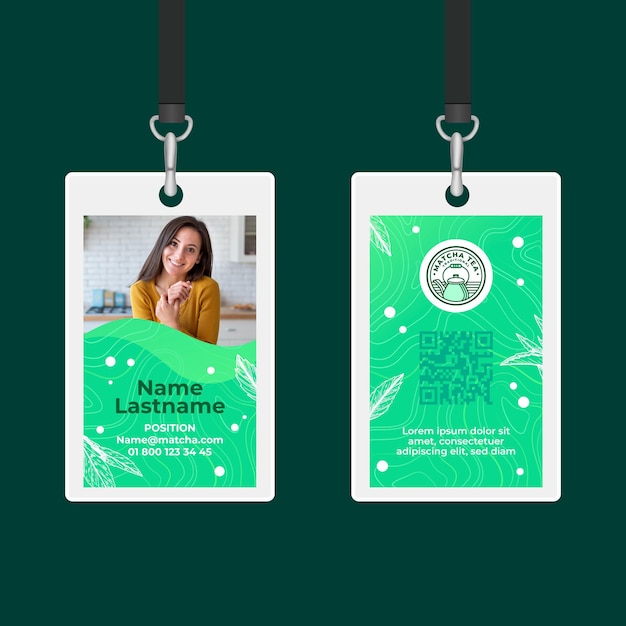 Vector gratuito plantilla de tarjeta de identificación de té matcha