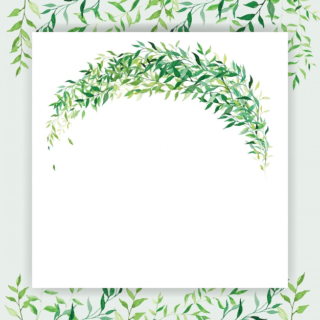 Plantilla de tarjeta de invitación de boda cuadrada en color blanco y verde decorada con motivos florales en estilo acuarela
