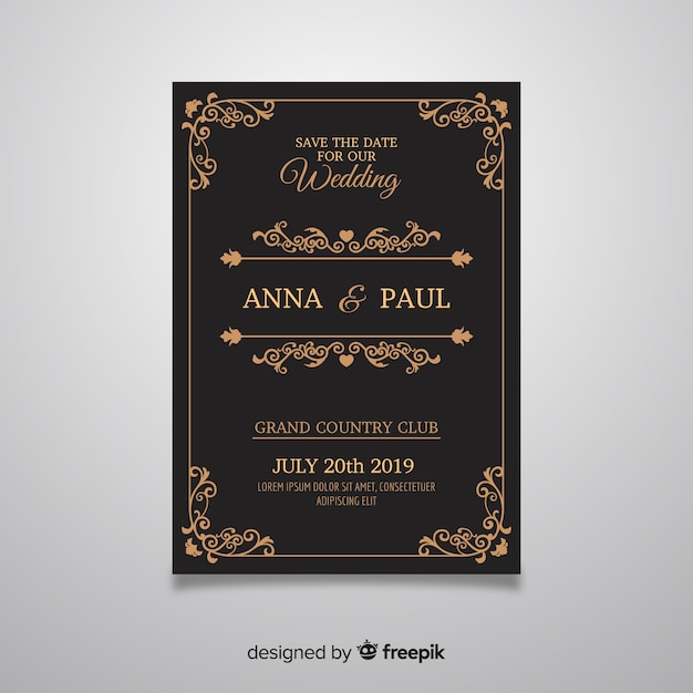 Plantilla de tarjeta de invitación de boda elegante