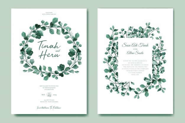 plantilla de tarjeta de invitación de boda eucalipto verde