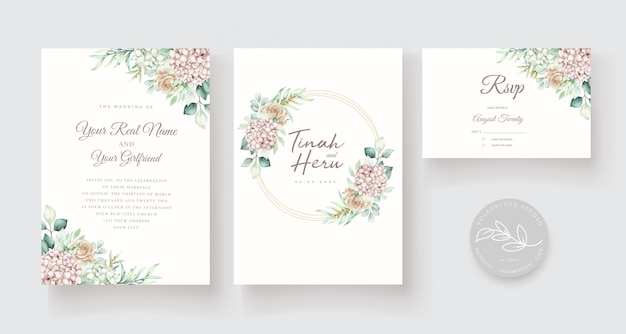 Vector gratuito plantilla de tarjeta de invitación de boda floral acuarela dibujada a mano